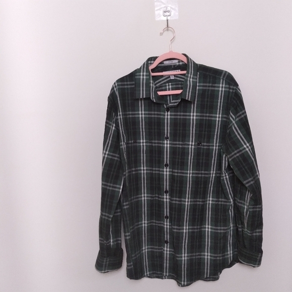Express Green & Black Plaid 100% Cotton Fitted Button Down Shirt Size XL - Picture 1 of 7